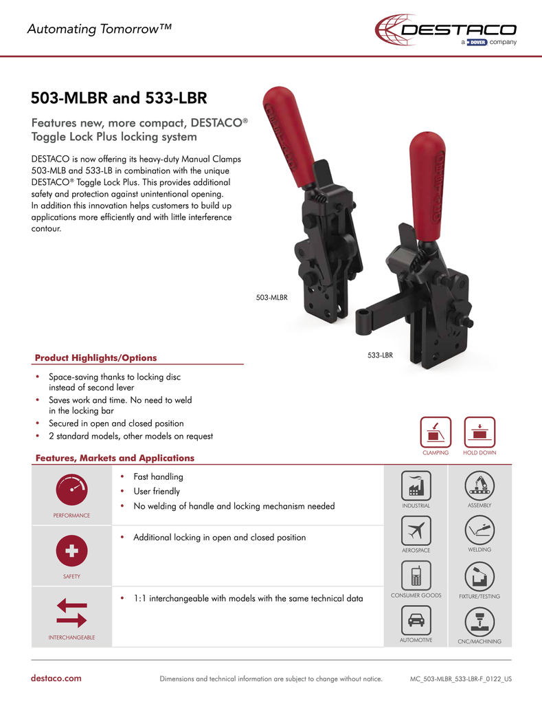 503-MLBR/533-LBR DESTACO Toggle Lock Plus Flyer