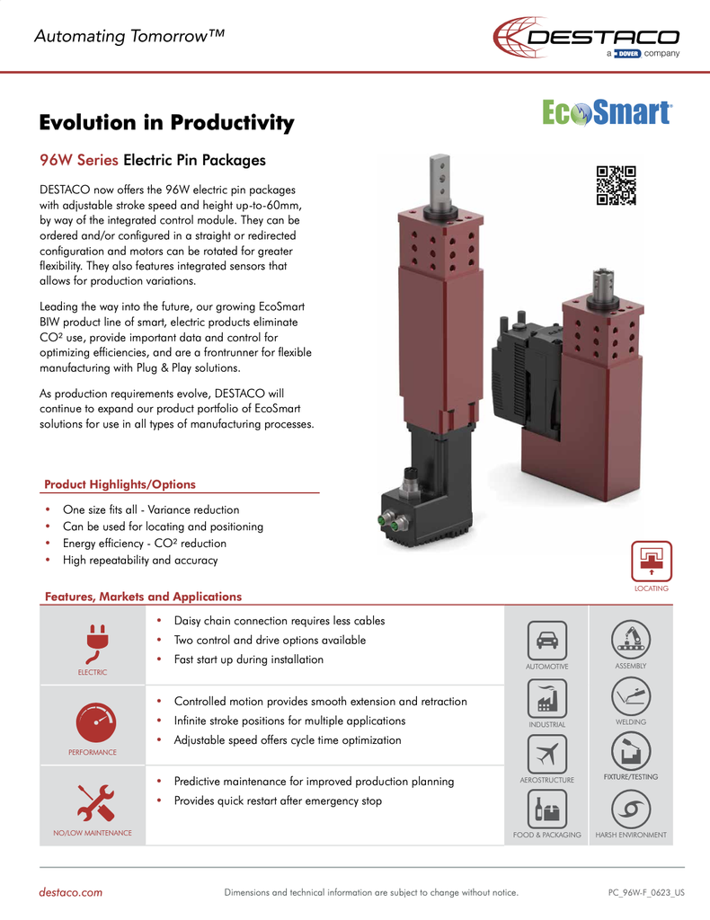 96W Series Electric Pin Package Flyer