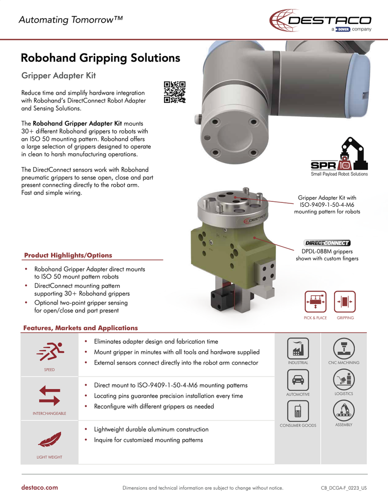 SPR10 Gripper Adaptor Kit Flyer