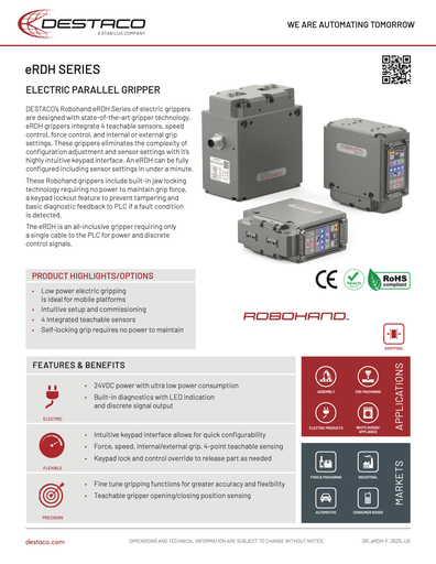 DESTACO Robohand eRDH Electric Parallel Grippers Flyer