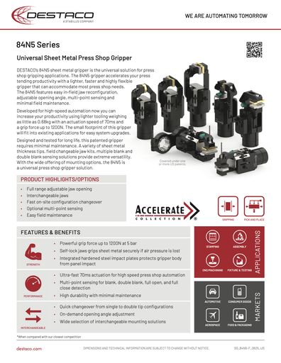 DESTACO Accelerate 84N5 Series Sheet Metal Gripper Flyer